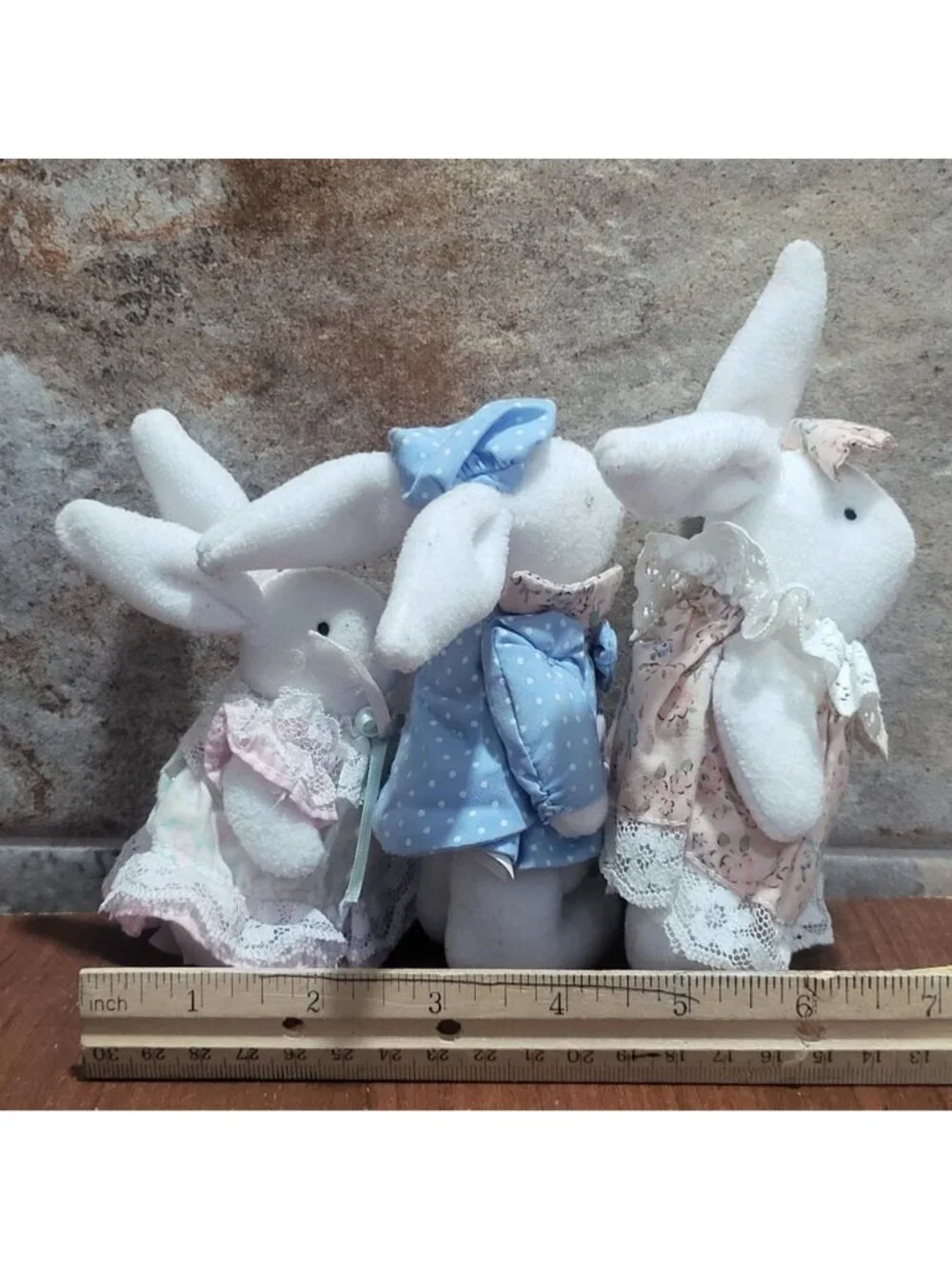 VTG Handmade Folk Art Cloth Bunny Rabbit Dolls Lot 3 Country Cottagecore Easter